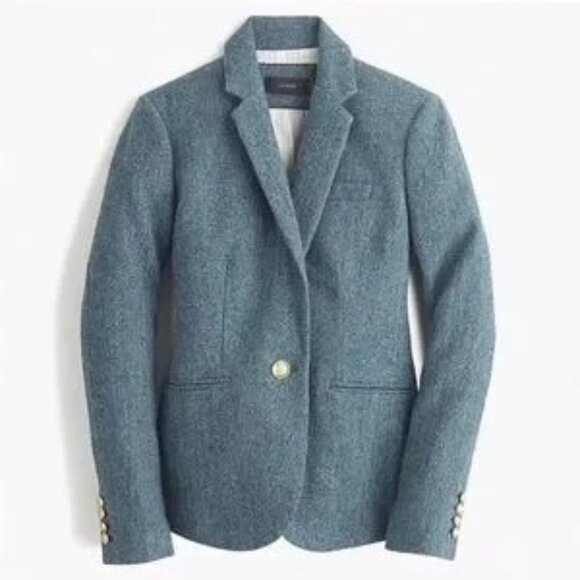 NWOT J.Crew x Moon Campbell jacket in teal wool herringbone tweed - Picture 1 of 13